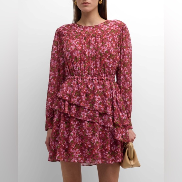 Sachin & Babi Meg Floral Print Ruffle Chiffon Mini Dress Size L Bordbloom NWT - Picture 10 of 12